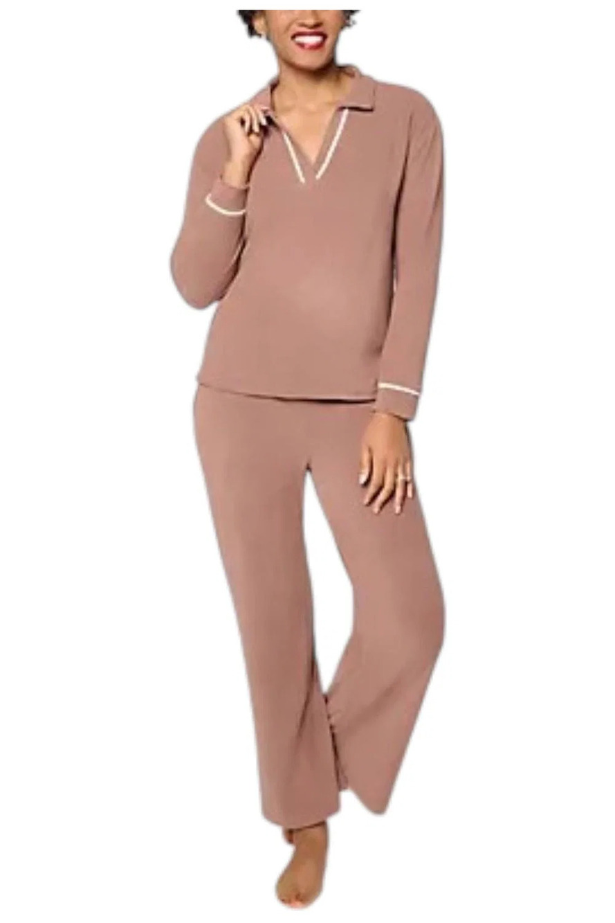MUK LUKS Women's Thermal Fleece 2 Piece Lounge Set Brown - Regular